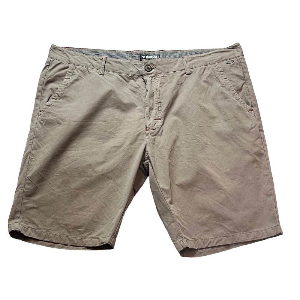 Brugi Short Mens XL Khaki Beige Casual Chino Flat Front Mid Thigh Length
